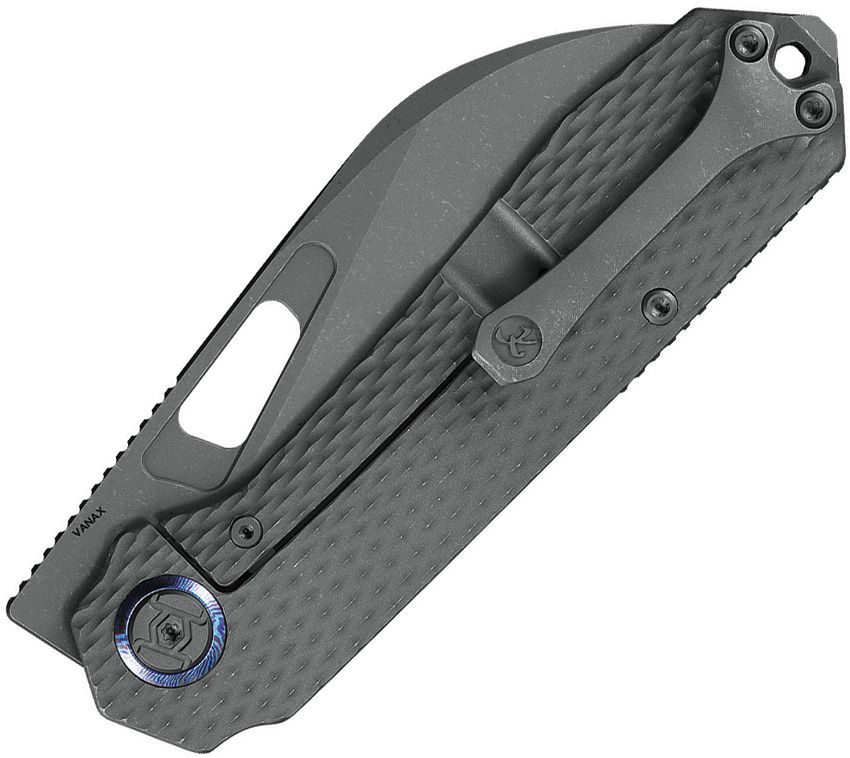 KUNWU KNIVES DIABLO FRAMELOCK KUNK717T1S – GRAY STONEWASH VANAX STEEL SHEEPSFOOT BLADE – DIAMOND TEXTURE TITANIUM HANDLE – MADE IN CHINA