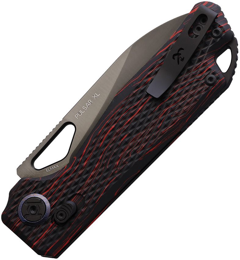 KUNWU PULSAR XT LOCK – BLACK DLC ELMAX DROP POINT BLADE – BLACK/RED TEXTURED G10 HANDLE – KUNX705XLA2 – MADE IN CHINA