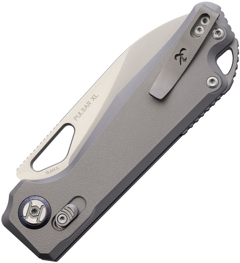 KUNWU KUNX705XLT2 PULSAR – ELMAX SATIN DROP POINT BLADE – ORANGE PEEL TITANIUM HANDLE – XT LOCK – MADE IN CHINA