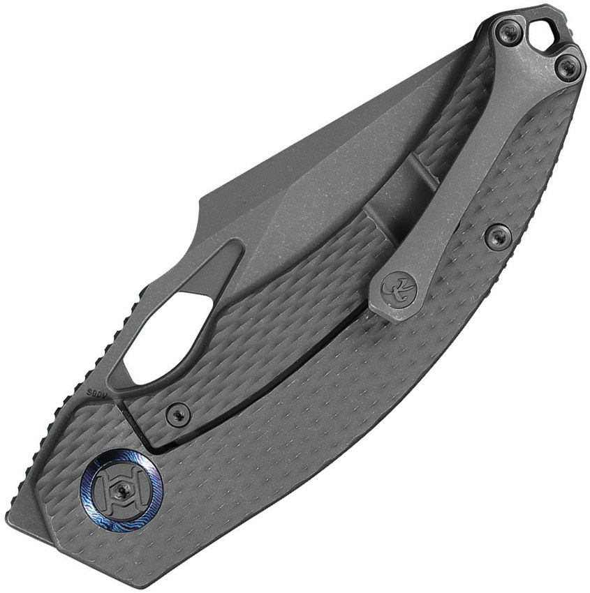 KUNWU KNIVES POON PADRE FRAMELOCK KUNK706TOT1S – GRAY STONEWASH S90V TANTO BLADE – DIAMOND TEXTURE TITANIUM HANDLE – MADE IN CHINA - SRK KNIVES AND SPORTS INC