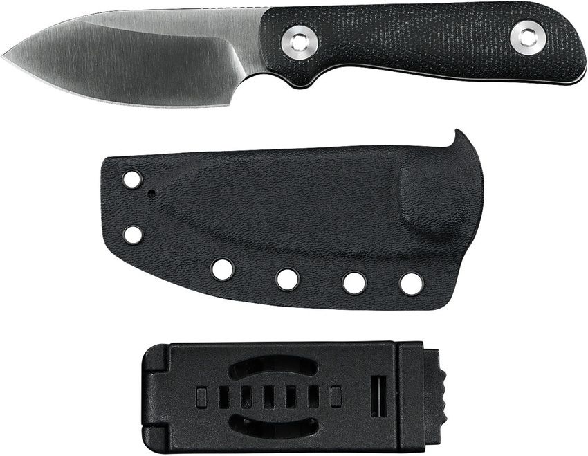 KUNWU STIFFY P FIXED BLADE KUNF705BK2 – SATIN VANADIS 8 BLADE – BLACK CANVAS MICARTA HANDLE – MADE IN CHINA