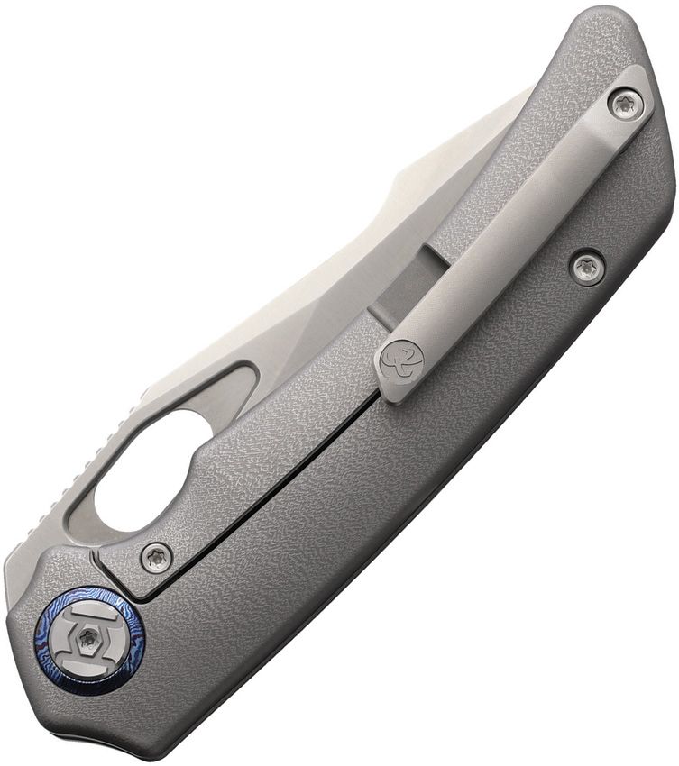 KUNWU JERICHO FRAMELOCK TIMASCUS KUNK713T2 – VANAX BLADE – GRAY TITANIUM HANDLE WITH TIMASCUS INLAY – MADE IN CHINA