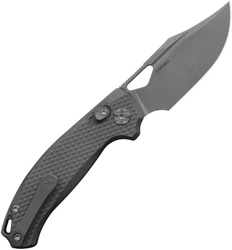KUNWU DJANGO KUNX707T1S – CROSSBAR LOCK – STONEWASH ELMAX CLIP POINT BLADE – DIAMOND‑TEXTURED TITANIUM HANDLE – MADE IN CHINA