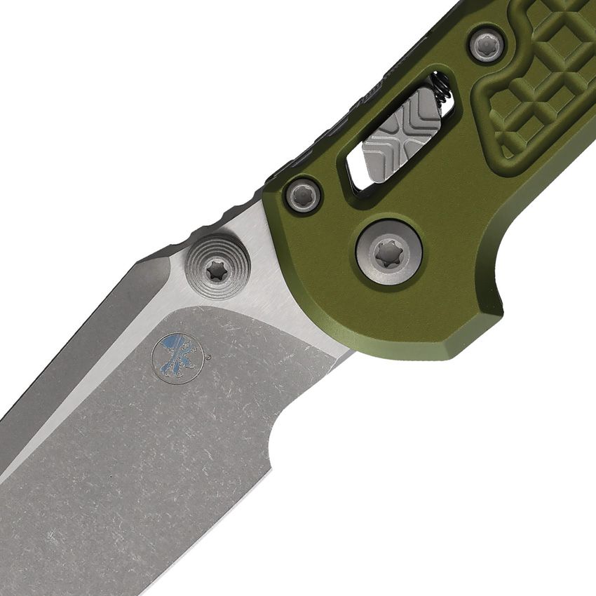 MICROTECH 1136RL-10APFROD APOCALYPTIC LUDT RAM-LOK MANUAL FOLDING KNIFE 3.45" M390MK STONEWASHED TANTO PLAIN BLADE, OD GREEN FRAG ALUMINUM HANDLES, REVERSIBLE CLIP, AXIS/CROSSBAR LOCK - S&R Knives Inc.