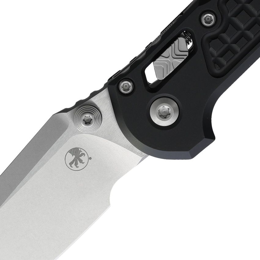 MICROTECH 1136RL-10FR LUDT RAM-LOK MANUAL FOLDING KNIFE 3.45" M390MK STONEWASHED TANTO PLAIN BLADE, BLACK FRAG ALUMINUM HANDLES, REVERSIBLE CLIP, AXIS/CROSSBAR LOCK - S&R Knives Inc.