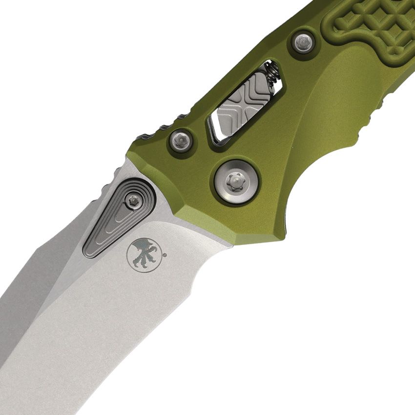 MICROTECH 137MRL-10FROD AMPHIBIAN MINI RAM-LOK MANUAL FOLDING KNIFE 3.25" M390MK STONEWASHED CLIP POINT PLAIN BLADE, OD FRAG ALUMINUM HANDLES, REVERSIBLE CLIP, AXIS/CROSSBAR LOCK - S&R Knives Inc.