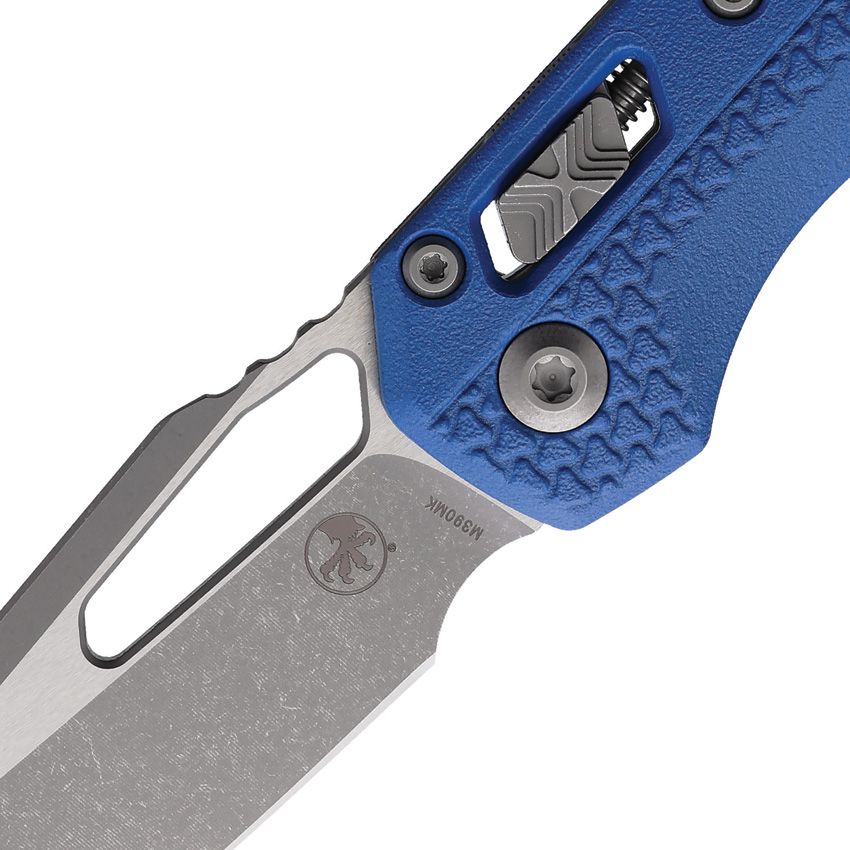 MICROTECH 210T-10APPMCB 17604 MSI RAM LOCK M390MK STEEL APOCALYPTIC FINISH BLUE POLYMER HANDLE FOLDING KNIFE.