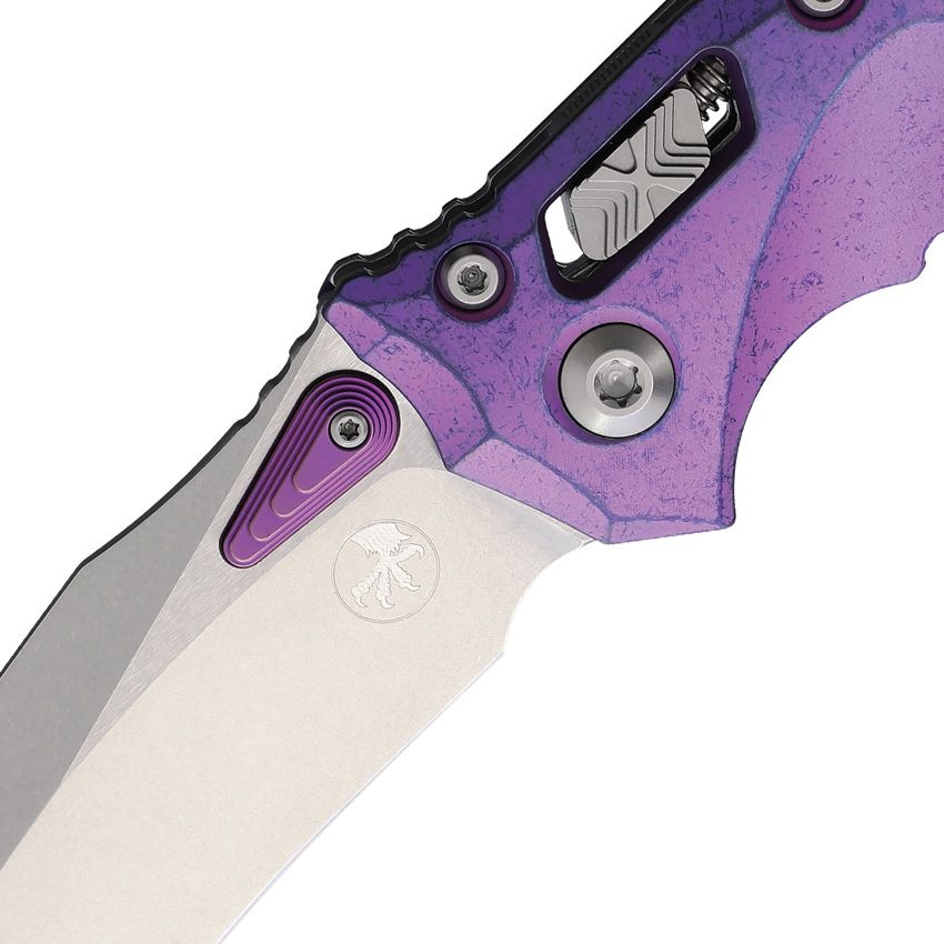 MICROTECH AMPHIBIAN MARFIONE RAM-LOK SELECT MCT18970 – STONEWASH BÖHLER M390MK BLADE – PURPLE HAZE ANODIZED TITANIUM HANDLE – MADE IN THE USA