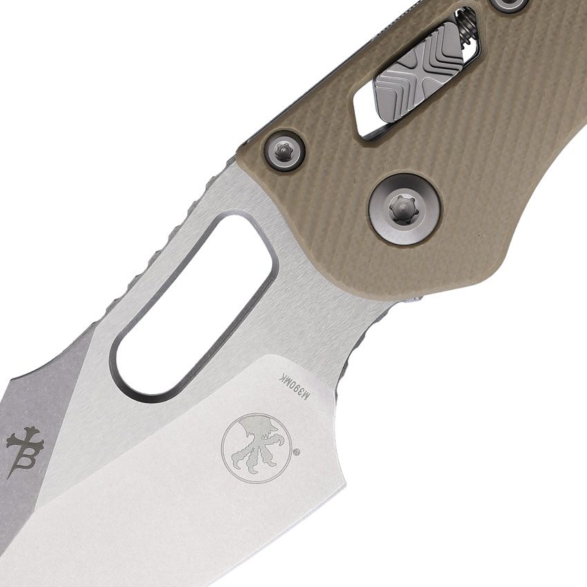 MICROTECH STITCH S/E RAM LOK MCT169RL10FLGTTA 16020 – STONEWASH M390MK BLADE – FLUTED TAN G10 HANDLE – MADE IN USA
