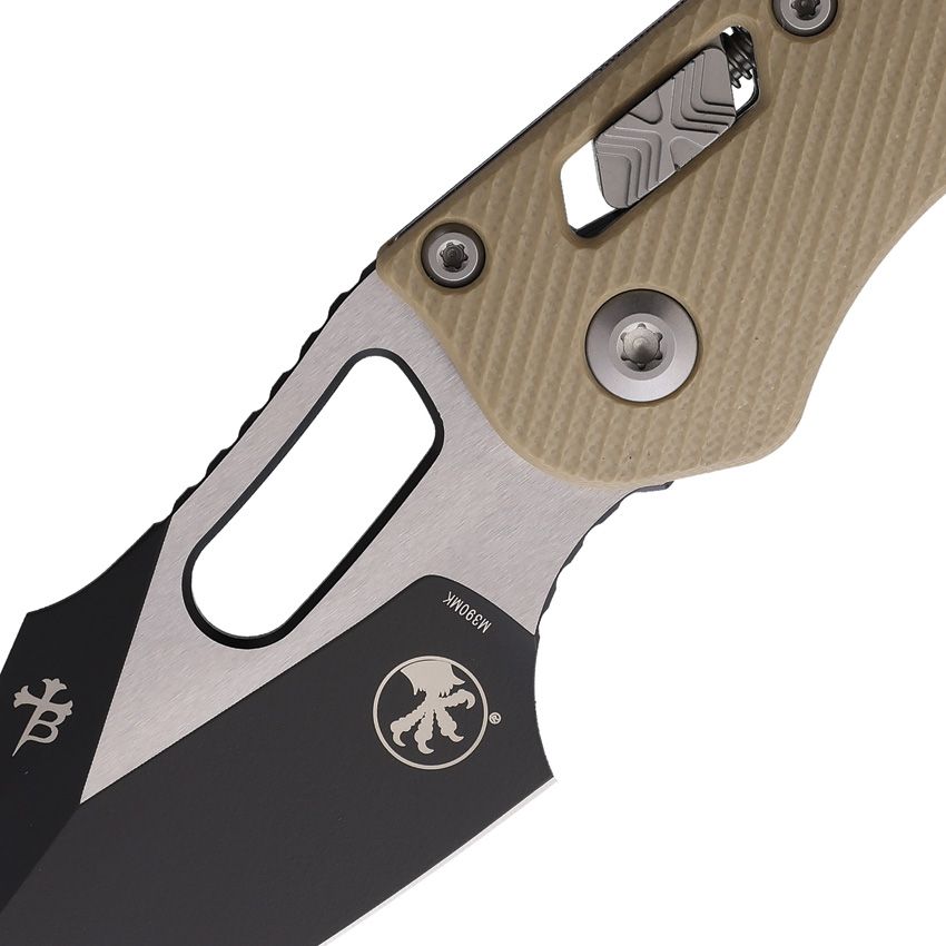 MICROTECH STITCH S/E RAM-LOK MCT16273  TWO-TONE BOHLER M390MK WHARNCLIFFE BLADE – TAN FLUTED G10 HANDLE – MADE IN USA