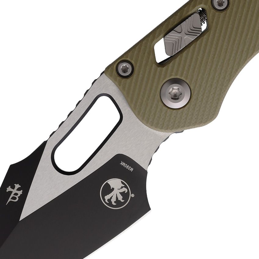 MICROTECH STITCH S/E RAM-LOK MCT16420 – TWO-TONE BOHLER M390MK WHARNCLIFFE BLADE – OD GREEN FLUTED G10 HANDLE – MADE IN USA