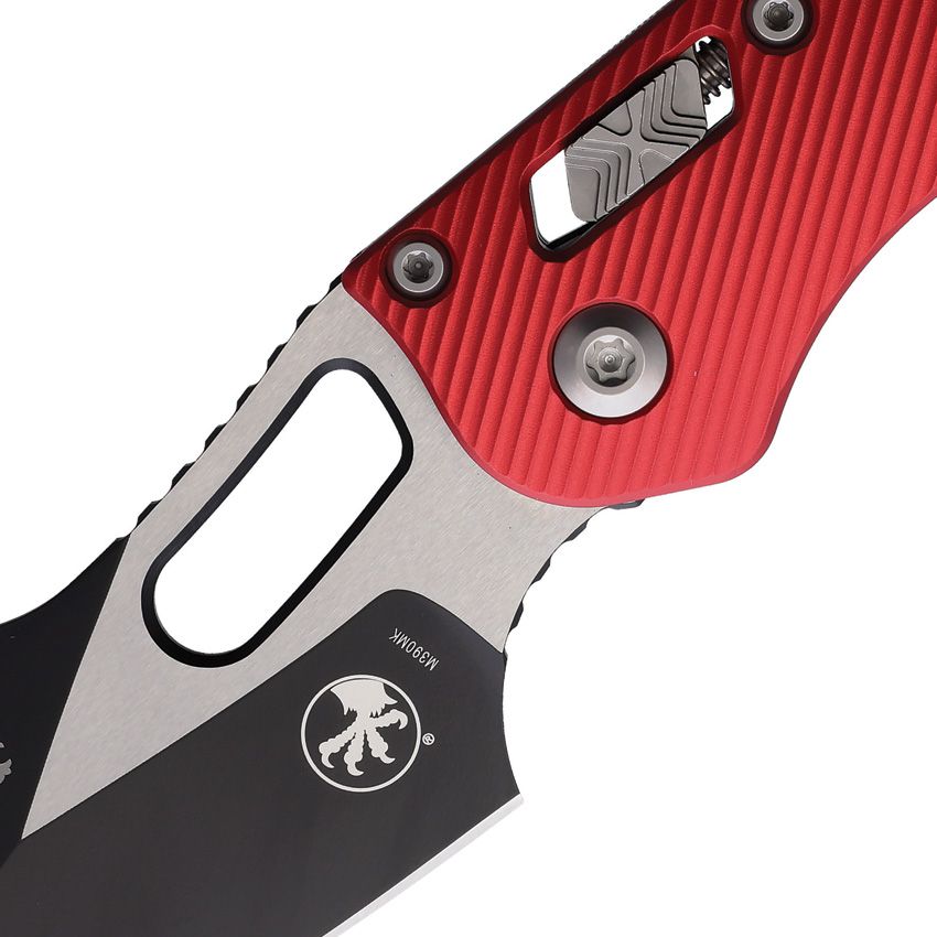 MICROTECH STITCH S/E RAM‑LOK MCT18583 – TWO‑TONE M390MK BLADE – RED FLUTED ALUMINUM HANDLE – MADE IN USA