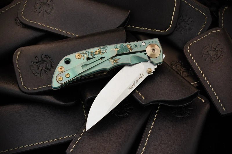 SPARTAN BLADES HARSEY FOLDER GOD AND COUNTRY SPECIAL EDITION SF5CUSTOM – SATIN MAGNACUT SPEAR POINT BLADE – ENGRAVED TI HANDLE – MADE IN USA - S&R Knives Inc.
