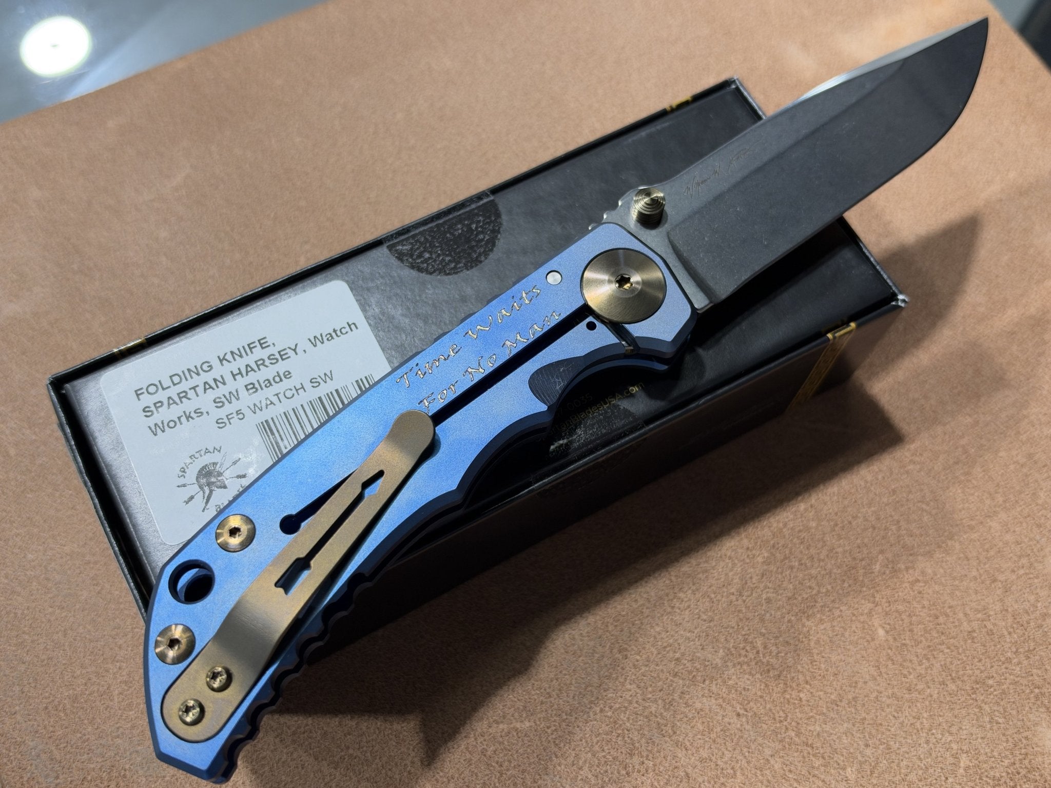 SPARTAN BLADES SF5WATCH SHF TI HANDLE SPECIAL EDITION CPM-MAGNACUT SPARTAN HARSEY WATCH WORKS FOLDING KNIFE.