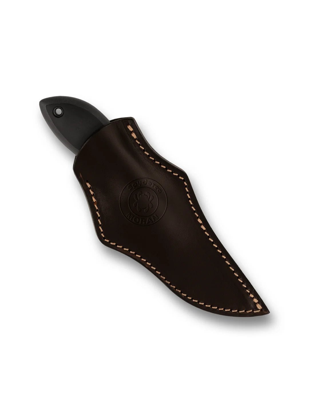 SPYDERCO MORAN UPSWEPT FB01PGYD SPRINT RUN FIXED BLADE – MIRROR POLISHED DENSE TWIST DAMASTEEL DS93X – BLACK FRN/KRATON HANDLE – LEATHER SHEATH – MADE IN JAPAN