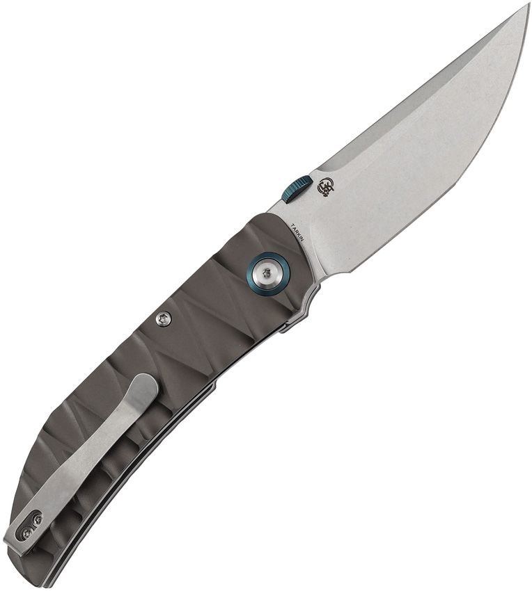 TENABLE KNIVES B1078A1 TARKIN GRAY ALUMINIUM LINERLOCK NITRO V STEEL FACETED WAVE TEXTURED FOLDING KNIFE.