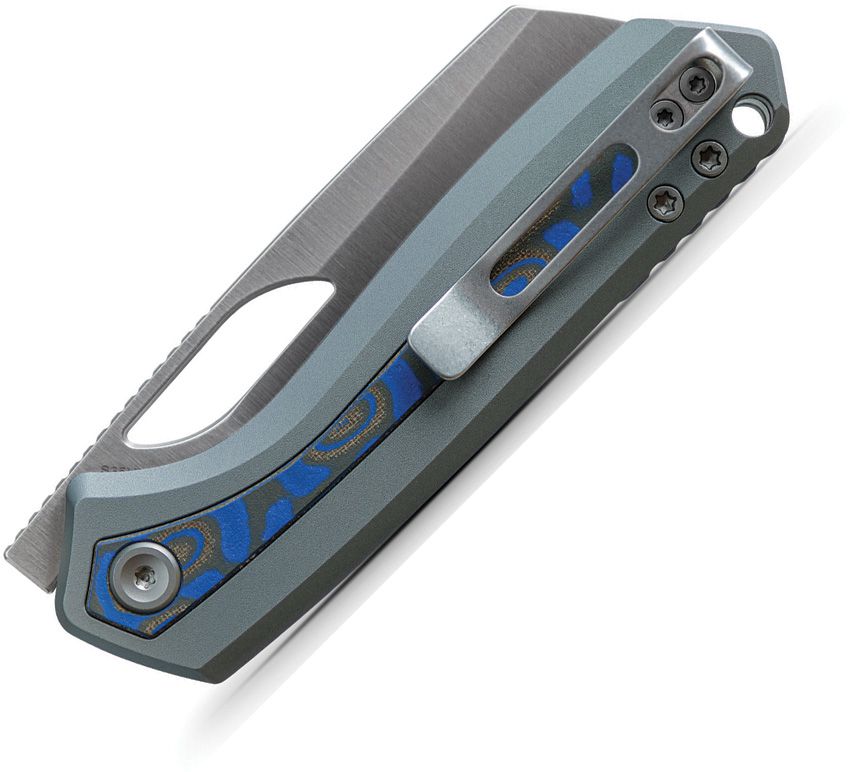 VOSTEED KROC A1801 – SATIN S35VN REVERSE TANTO BLADE – GRAY ALUMINUM WITH OCEAN MICARTA INLAY – MADE IN CHINA