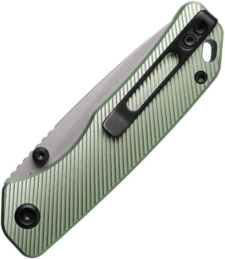 VOSTEED MARTEN A1602 – STONEWASHED 154CM DROP POINT BLADE – GREEN ALUMINUM HANDLE – MADE IN CHINA