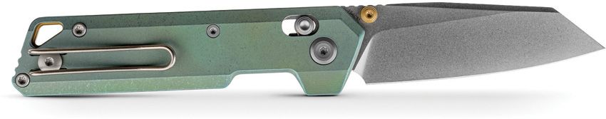 VOSTEED PARALLEL A3519 – STONEWASH 154CM REVERSE TANTO BLADE – GREEN TITANIUM HANDLE – CROSSBAR LOCK – MADE IN CHINA