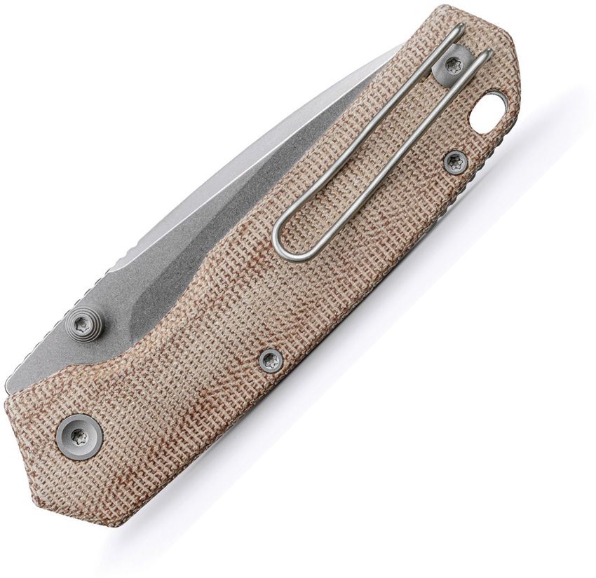 VOSTEED PSYOP 299 A2229 – STONEWASH S35VN DROP POINT BLADE – NATURAL MICARTA HANDLE – TOP-LINER BUTTON LOCK – MADE IN CHINA