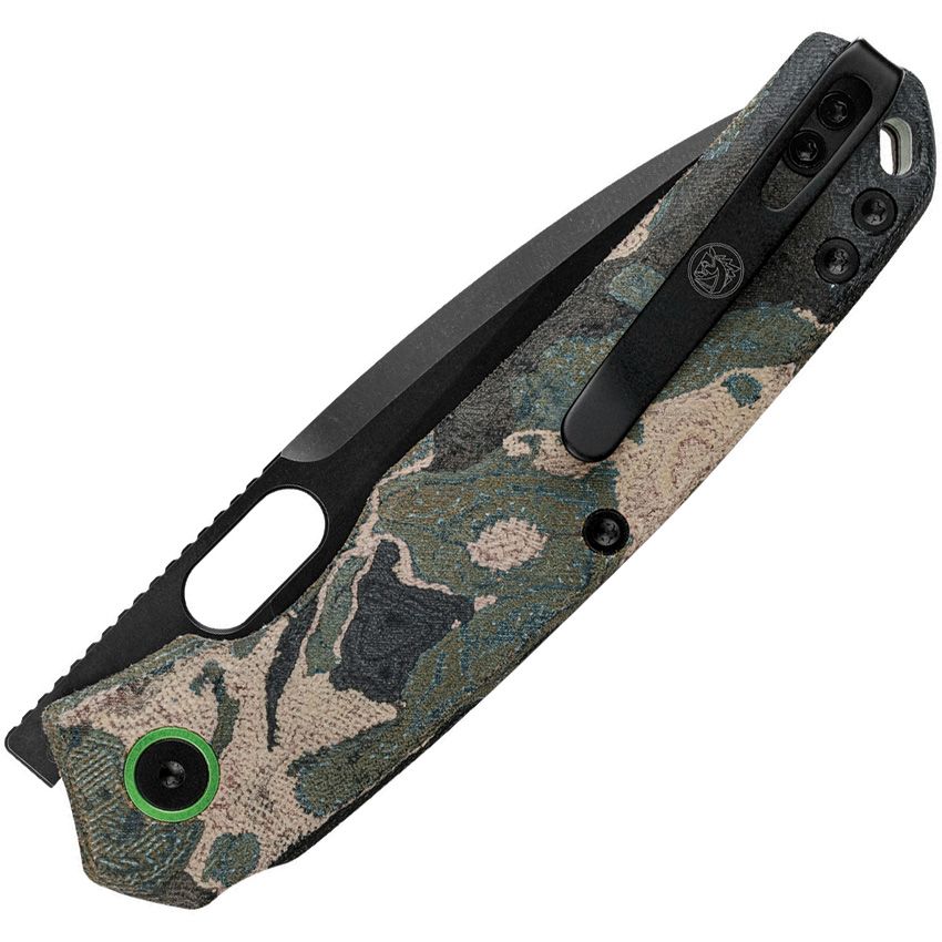 VOSTEED KNIVES TUFFKNIVES PSYOP TOP LINER LOCK FRONT FLIPPER KNIFE 3.32" ELMAX BLACK STONEWASHED DROP POINT BLADE, BLUE CURRENT CANVAS MICARTA HANDLES, BUTTON LOCK - A2235 - SRK KNIVES AND SPORTS INC