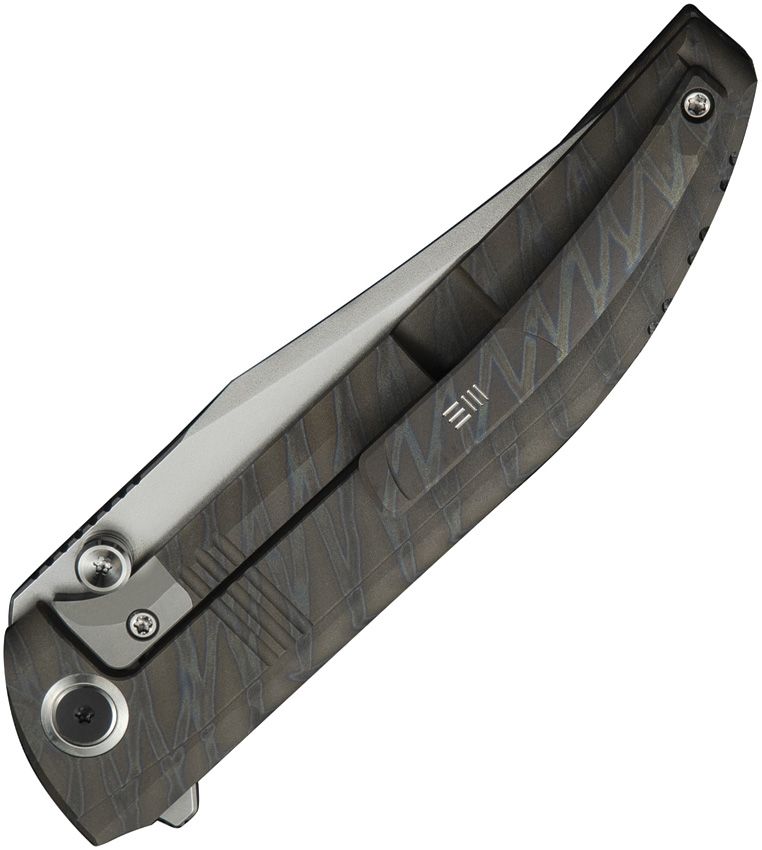 WE KNIFE CO. EZINTA INTEGRAL FRAME LOCK WE22041-4 – POLISHED BEAD BLAST BÖHLER M390 BLADE – TIGER STRIPE FLAMED INTEGRAL TITANIUM HANDLE – MADE IN CHINA