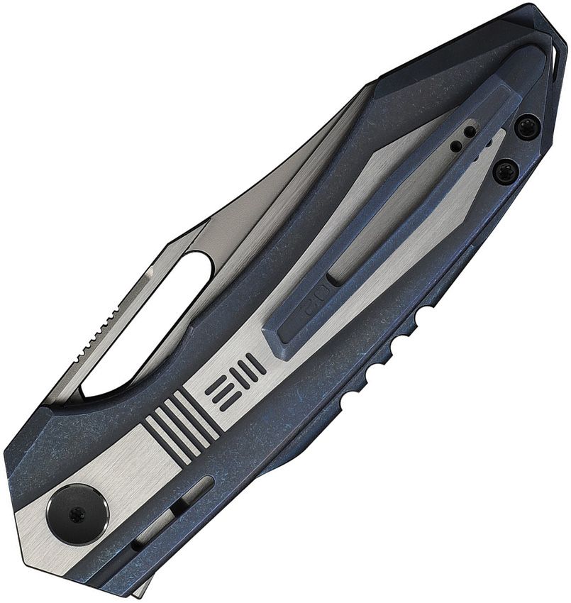 WE KNIFE COMPANY LIMITED EDITION BOGEY NESTED LINER LOCK FLIPPER KNIFE 3.64" M390 HAND RUBBED SATIN REVERSE TANTO BLADE, BLUE AND SATIN MACHINED TITANIUM HANDLES - WE23088-3 - SRK KNIVES AND SPORTS INC