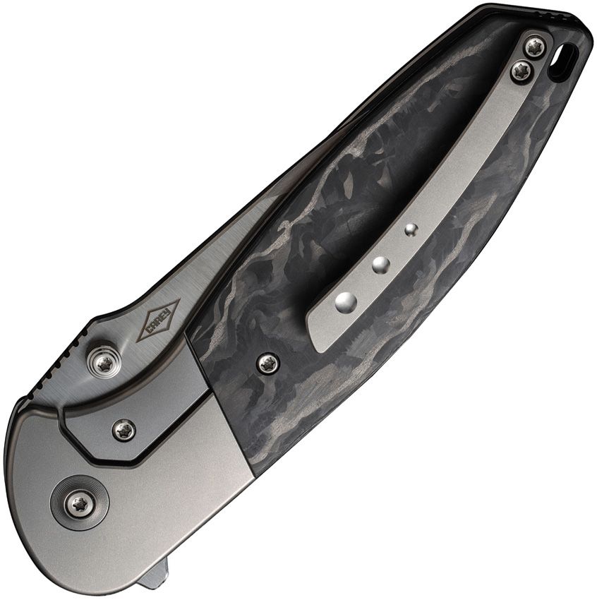 WE KNIFE NITRO OG WE23035-1 – TITANIUM & MARBLE CARBON FIBER HANDLE, FRAME LOCK, CPM 20CV STEEL FOLDING KNIFE – MADE IN CHINA